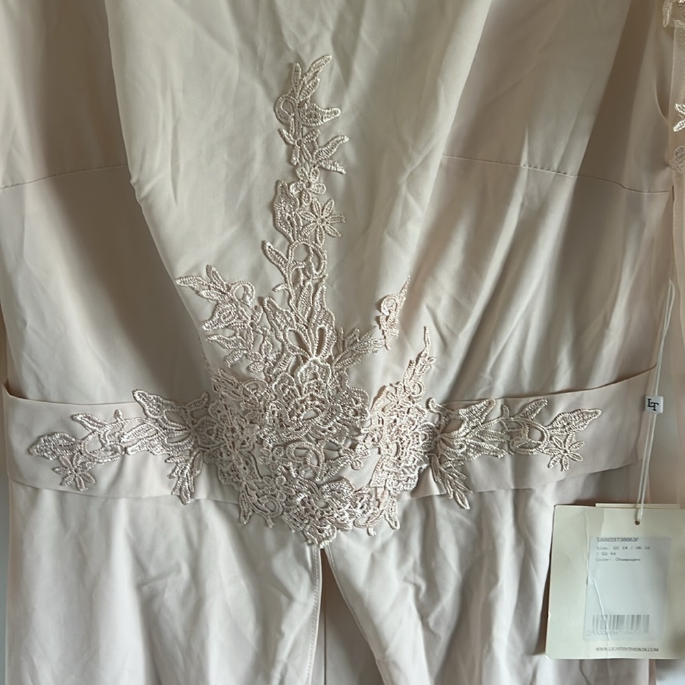 NWT Lanting Bridal Cream Colored Lace Details Wedding Gown Jumpsuit Size US 14 - Picture 4 of 10